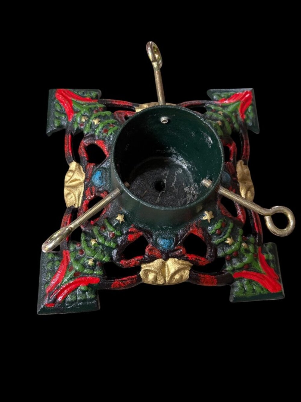 Antique Cast Iron Christmas Tree Stand Edwardian Germany Painted tree bell Heavy